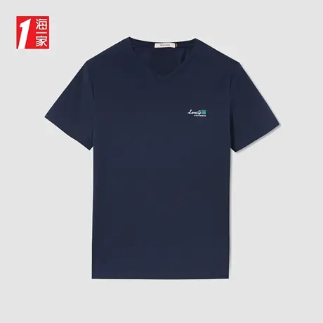 海一家字母印花短T简约V领商务休闲男士短袖T恤商品大图