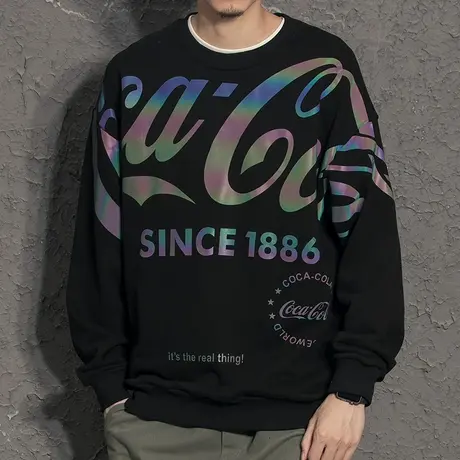 日系街头反光字母印花帅气卫衣男潮ins秋冬款外套男秋装加绒上衣图片