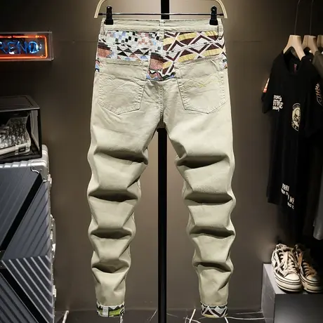 夏季薄款潮牌休闲裤男士弹力直筒宽松百搭刺绣长裤子男韩版潮流款商品大图