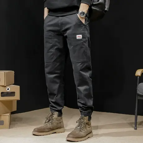 男士秋冬宽松大码工装裤子男2023束脚潮牌哈伦弹力休闲裤男春秋款商品大图