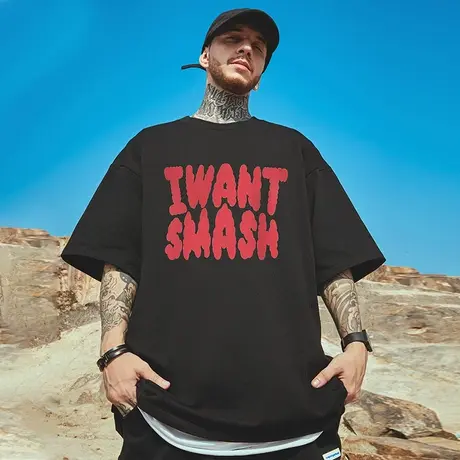 纯棉胖子体恤短袖T恤男宽松潮牌字母印花夏季简约休闲大码半袖ins商品大图