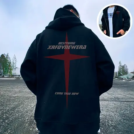 2023新款加肥加大码男装连帽胖子外套拉链加绒卫衣宽松休闲春秋季图片