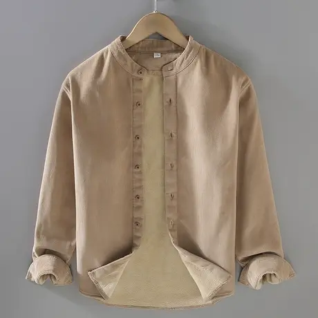 加绒加厚日系灯芯绒衬衫男秋冬季复古保暖男士长袖条绒衬衣外套潮商品大图