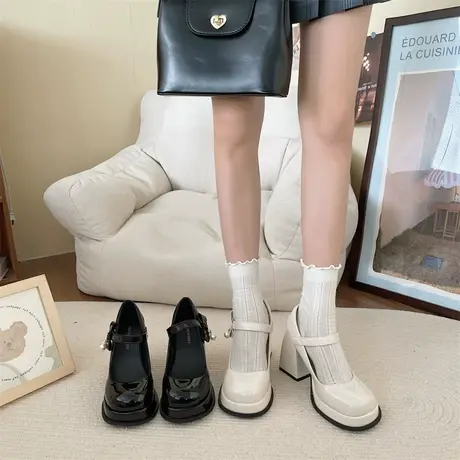 百搭圆头粗跟鞋子浅口单鞋女夏季2023年新款复古法式小众玛丽珍鞋商品大图