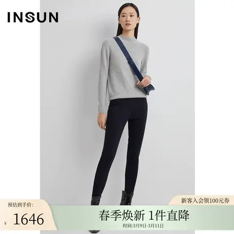 INSUN恩裳冬季亲肤可打底轻盈百搭纯羊绒衫图片