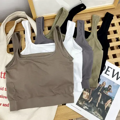 吊带背心女外穿带胸垫ins潮夏季小众设计感细带美背内搭抹胸上衣图片