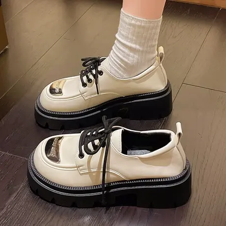 漆皮系带厚底松糕jk小皮鞋女2023秋季新款小个子增高英伦风乐福鞋商品大图