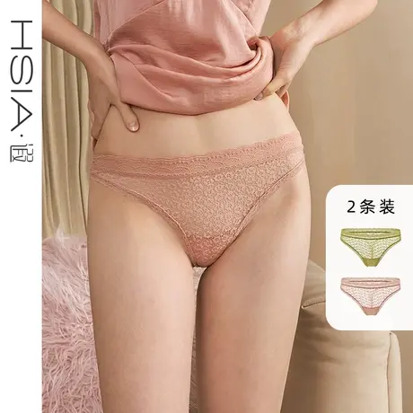 HSIA遐 性感内裤女斑纹蕾丝花边条无痕丁字裤纯棉裆底两条装T裤商品大图