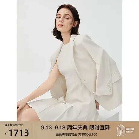 【明星同款】朗姿三醋酸白色女士小西装外套女夏季新职业休闲西服图片
