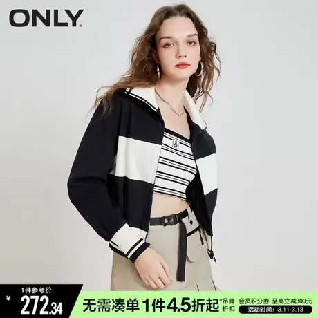 ONLY2023冬季新款时尚休闲翻领落肩拼色短款外套女|123136028图片