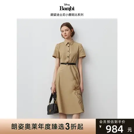 【迪士尼小鹿斑比系列】朗姿法式复古褶皱纯棉连衣裙2023秋季新款图片