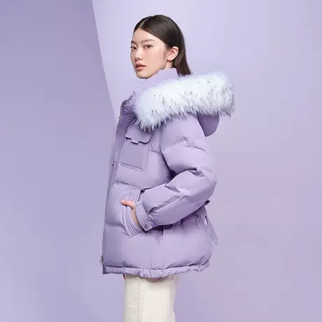 【商场同款】坦博尔22新款羽绒服女短款收腰紫派克外套冬TB331568商品大图