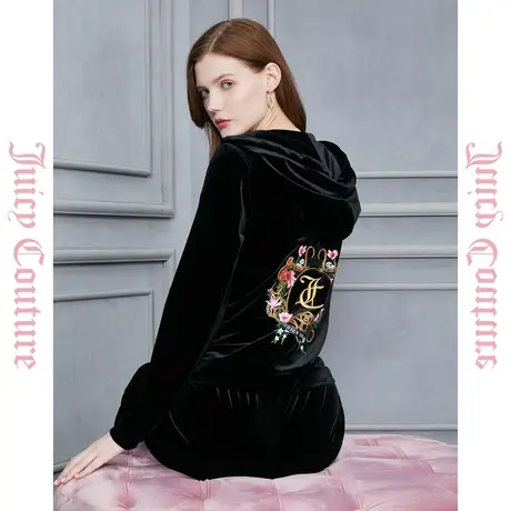 Juicy Couture橘滋复古时髦印花logo立体绣丝绒女式外套图片