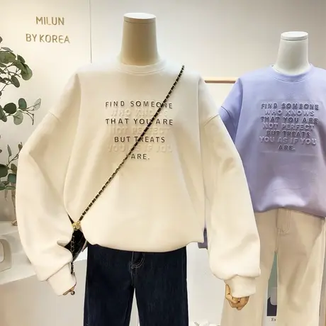 2021春装新款韩国东大门慵懒休闲简约百搭字母卫衣宽松显瘦打底衫商品大图