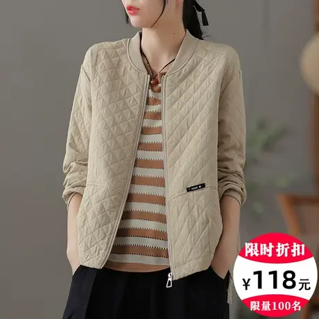 dza 复古菱格短款休闲外套女2022新款秋季棒球服显瘦休闲运动上衣图片