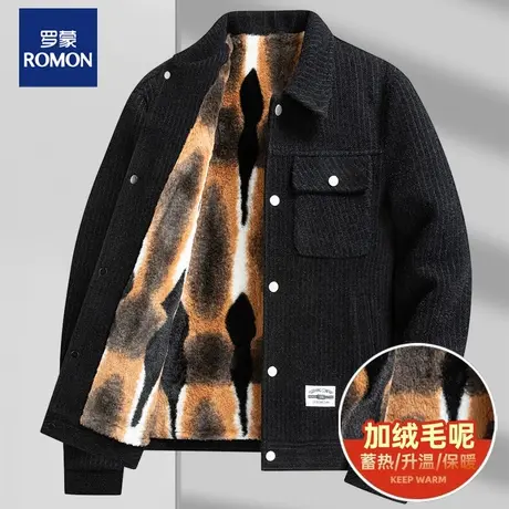 罗蒙中年男士加绒加厚休闲短款毛呢夹克2023冬季新款爸爸冬装外套图片