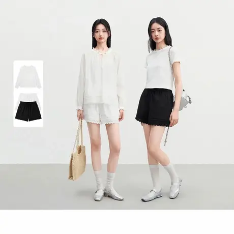 乐町绑带设计雪纺衫/A版花边短裤商品大图