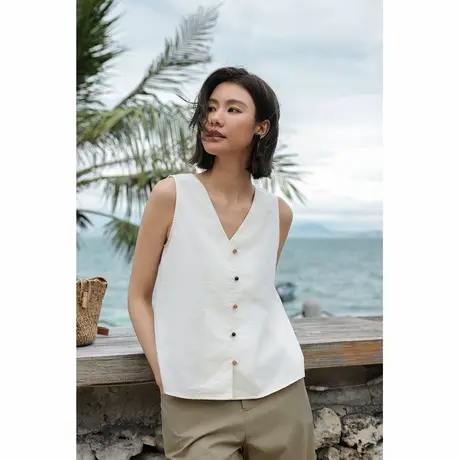 弥古法式v领背心女外穿高级感宽松度假无袖上衣2025夏季打底内搭图片