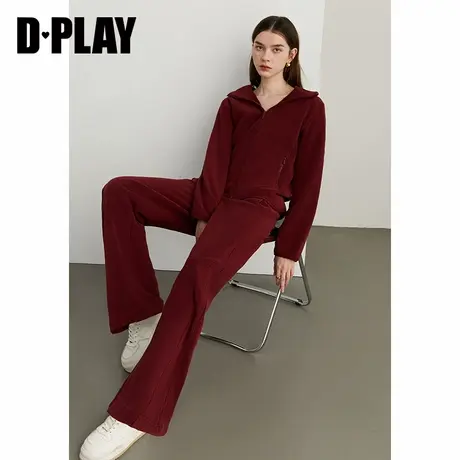 DPLAY冬季新款红色慵懒风休闲运动套装女加厚洋气时尚运动服图片