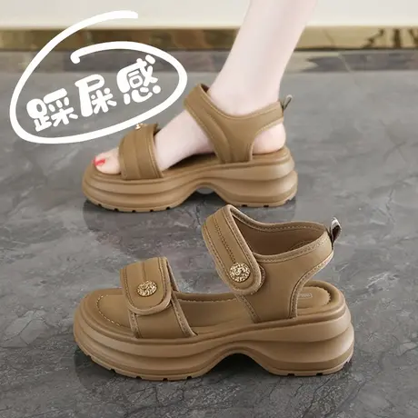 厚底魔术贴凉鞋女2025新款夏季增高女士旅游运动凉鞋34码粗跟软底图片