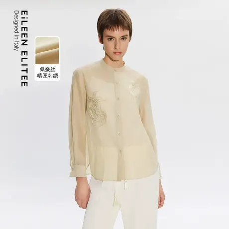 朗姿欧洲EiLEEN ELITEE桑蚕丝新中式衬衫刺绣国风2025年夏季新款图片