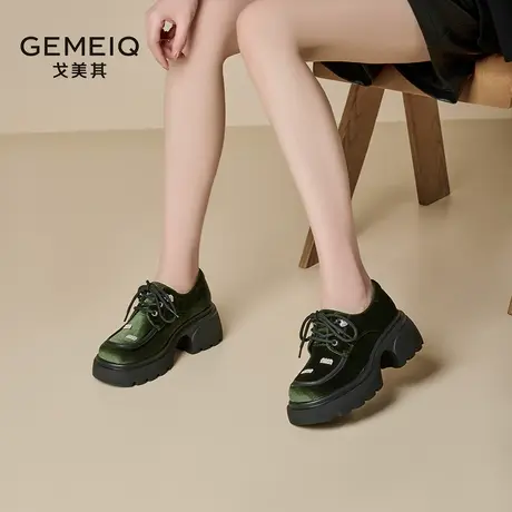戈美其玛丽珍鞋女2025春季新款网红超火小个子松糕底小皮鞋乐福鞋商品大图