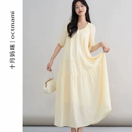 十月妈咪孕妇泡泡袖短袖连衣裙2025新款夏季薄款外穿宽松遮肚夏装商品大图