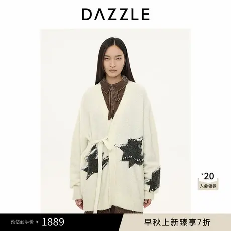 DAZZLE地素 毛针织衫2024冬季新款针织嵌花开衫商品大图