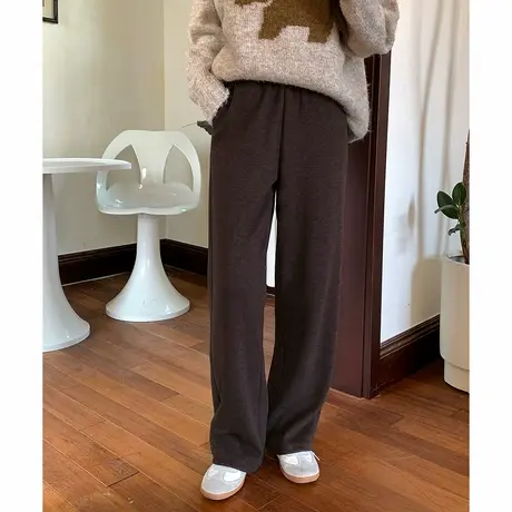 唐狮2025秋冬新款加绒休闲长裤女咖色松紧腰直筒加厚运动卫裤J1商品大图