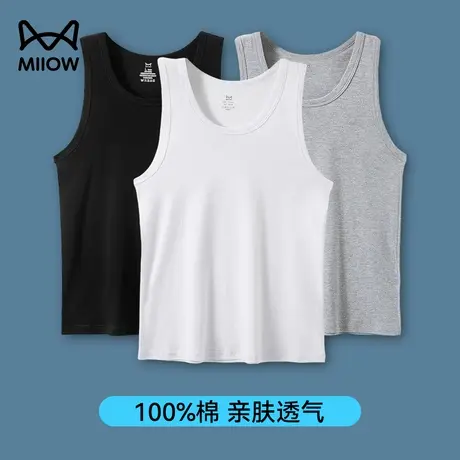 【100%纯棉7A抗菌】猫人宽肩背心男无袖t恤夏季坎肩内搭打底汗衫商品大图