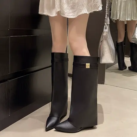 尖头时尚裤管靴女2025新款秋季气质显瘦骑士靴百搭小个子高筒靴子图片