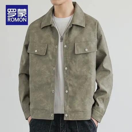 罗蒙男士PU皮夹克秋季新款潮牌痞帅高级感美式机车服休闲外套男装商品大图