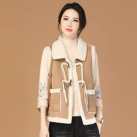 韩潮袭人皮毛一体加绒坎肩马甲外套女2023冬季新款休闲百搭马夹图片