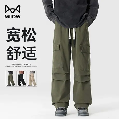 猫人美式工装裤男款秋冬款纯棉宽松直筒阔腿裤休闲潮牌百搭长裤子商品大图