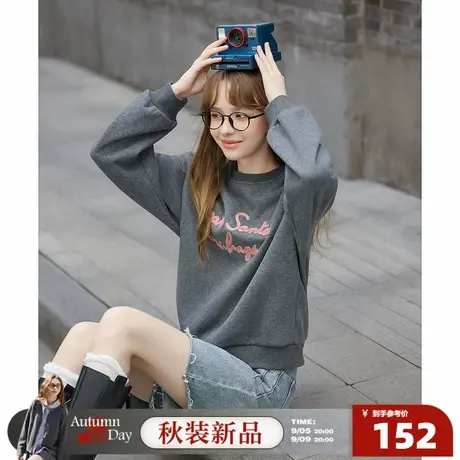 唐狮2025秋冬季圆领卫衣女字母美式时尚韩系穿搭套头宽松休闲潮图片
