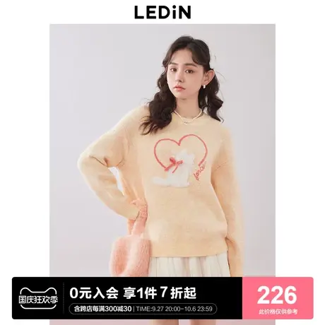 乐町奶呼呼圆领毛衣女2023年冬季新款立体爱心猫咪宽松圆领针织衫图片