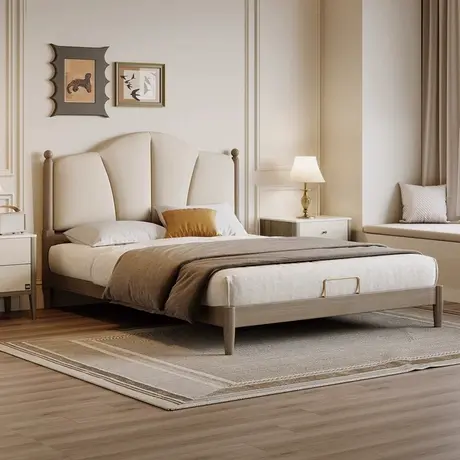 顾家家居实木床架猫爪皮奶油风软包软靠白蜡木全实木小户型儿童床商品大图