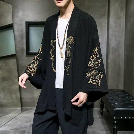 2025春夏披风男中国风刺绣汉服新中式演出服无扣开衫外套大码衣服商品大图