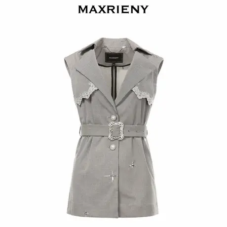 【奥莱】MAXRIENY西装马甲夏季女士格纹西装外套洋气修身上衣中长图片