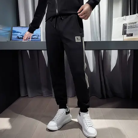 束脚卫裤男侧边条纹设计感潮流痞帅运动裤秋季新款个性修身休闲裤商品大图