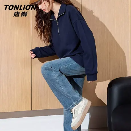 唐狮官方翻领卫衣女2026新款春美式慵懒半开领外套大码宽松上衣VC图片