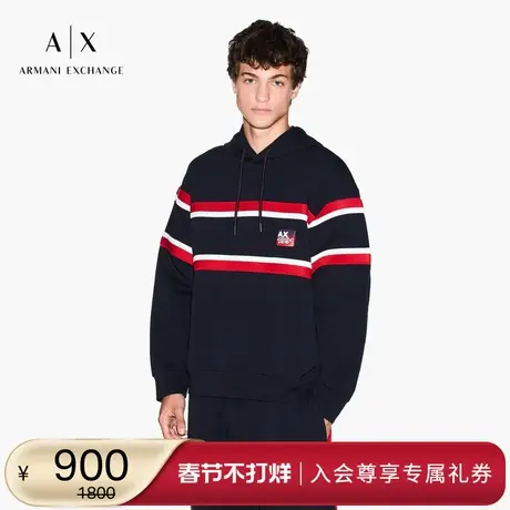 ARMANI EXCHANGE/阿玛尼冬季新款男士宽松撞色连帽重磅套头卫衣图片