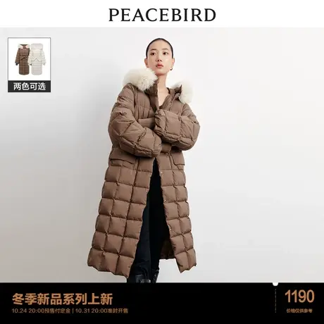 太平鸟零重力毛领连帽长款面包羽绒服女2023冬新款轻暖外套白鸭绒商品大图