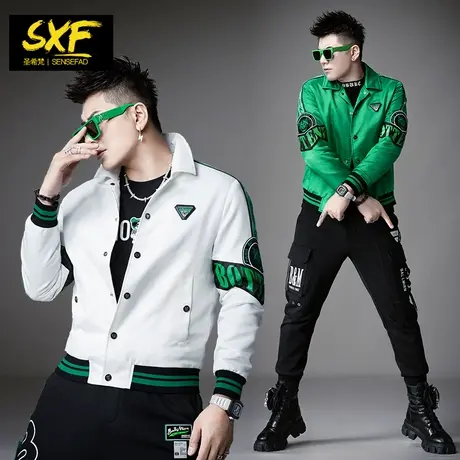 SXF圣希梵秋季外套男 绿印花拼接翻领夹棉棒球服新款男士夹克潮图片