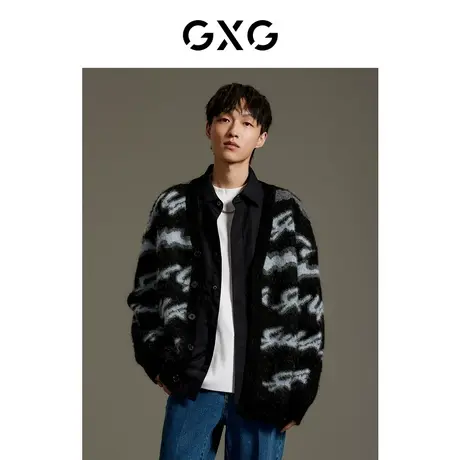 GXG男装 商场同款 黑色提花撞色潮流毛衣针织开衫外套GEX13013853商品大图