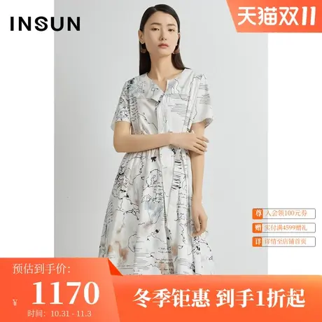 恩裳夏季时尚地图印花小清新休闲纯棉连衣裙女装图片
