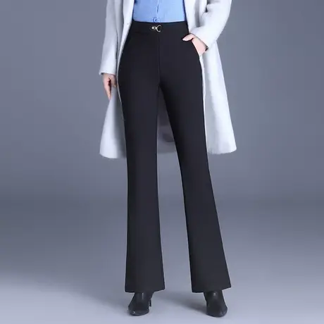 黑色加绒微喇裤女秋冬2023新款高腰气质修身长裤通勤西装喇叭裤子商品大图