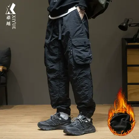 希越冬季加绒休闲裤男潮牌户外宽松大码男士加厚束脚伞兵工装裤子商品大图