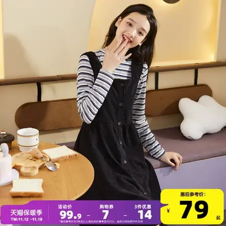 黑色背带裙唐狮连衣裙女春季新款背心裙灯芯绒裙子女夏季女装N图片