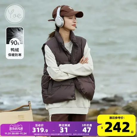 yoe羽绒马甲女棕色美式复古外套女马夹美拉德秋冬新款宽松背心图片
